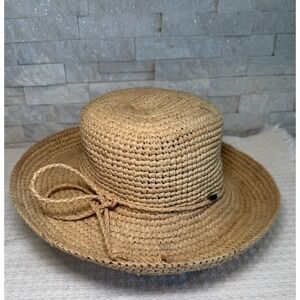 Scala Raffia Straw Sun Hat Wide Brim Boater Style Beach Womens OSFM